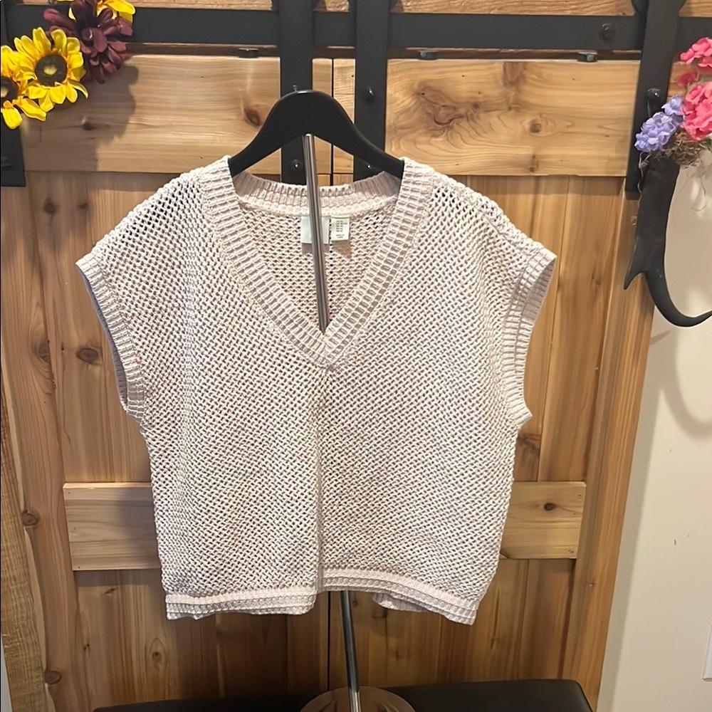 Joie Shimmer Cream Knit V-Neck Sweater - Open Knit